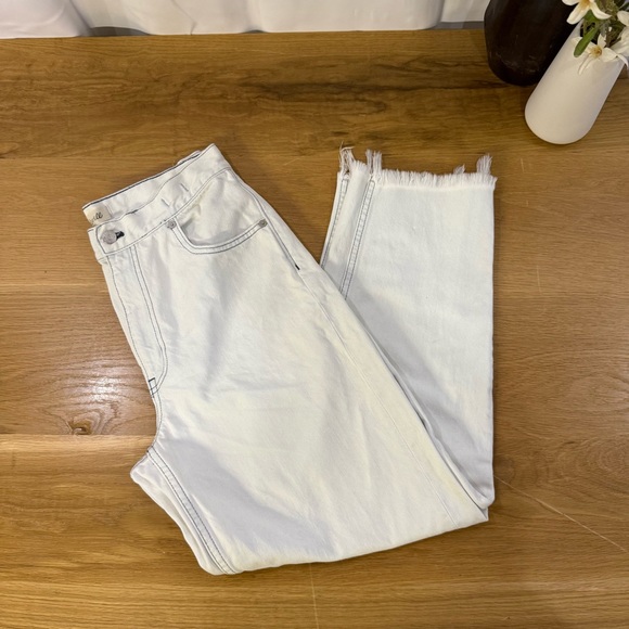 Madewell Tapered Wide Leg Frayed Crop High Rise Womens Jeans Size 28 light wash - Picture 12 of 12